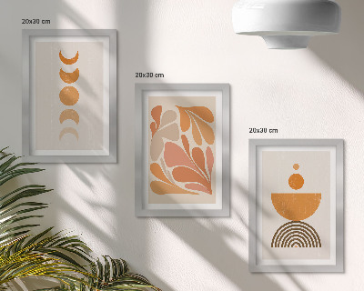 Triptych v ráme Abstraktné tvary v odtieňoch oranžovej