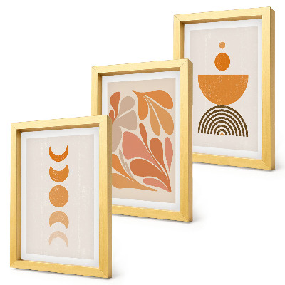 Triptych v ráme Abstraktné tvary v odtieňoch oranžovej