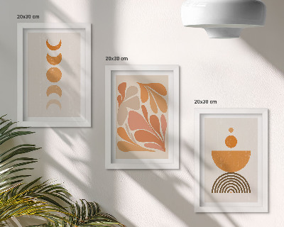 Triptych v ráme Abstraktné tvary v odtieňoch oranžovej