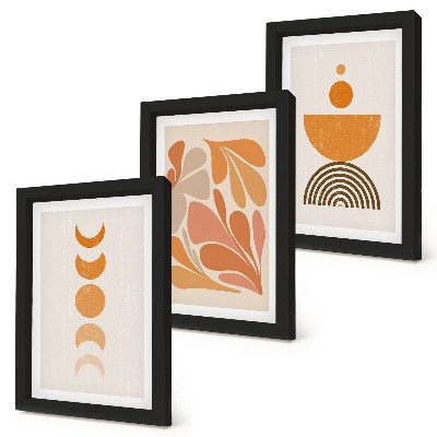 Triptych v ráme Abstraktné tvary v odtieňoch oranžovej