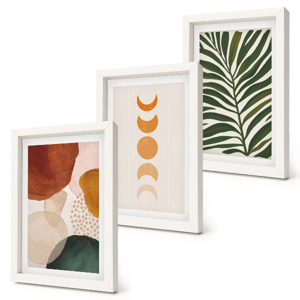 Triptych v ráme Abstraktné tvary v teplých farbách a listy