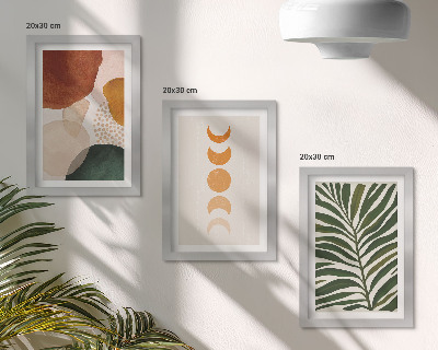 Triptych v ráme Abstraktné tvary v teplých farbách a listy