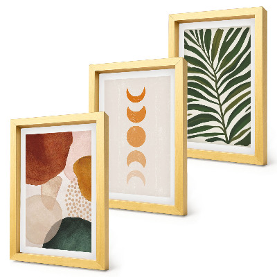 Triptych v ráme Abstraktné tvary v teplých farbách a listy