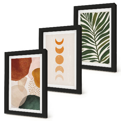 Triptych v ráme Abstraktné tvary v teplých farbách a listy
