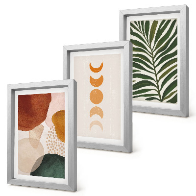 Triptych v ráme Abstraktné tvary v teplých farbách a listy