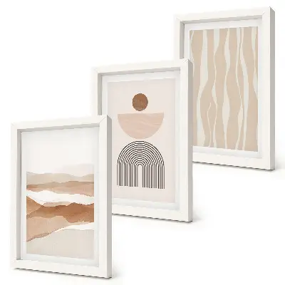 Abstraktná krajina, prírodné tvary a geometria triptych v ráme