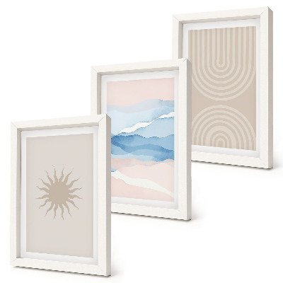 Triptych v ráme Slnko, vlny a abstraktné čiary v pastelových farbách