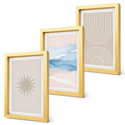 Triptych v ráme Slnko, vlny a abstraktné čiary v pastelových farbách