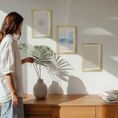 Triptych v ráme Slnko, vlny a abstraktné čiary v pastelových farbách
