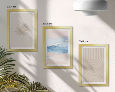 Triptych v ráme Slnko, vlny a abstraktné čiary v pastelových farbách