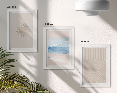 Triptych v ráme Slnko, vlny a abstraktné čiary v pastelových farbách