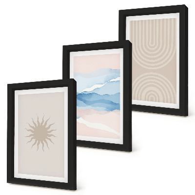 Triptych v ráme Slnko, vlny a abstraktné čiary v pastelových farbách