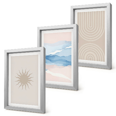 Triptych v ráme Slnko, vlny a abstraktné čiary v pastelových farbách