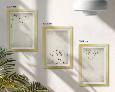 Minimalistický obraz lietajúcich vtákov triptych v ráme