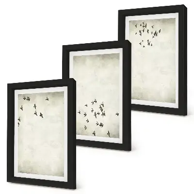 Minimalistický obraz lietajúcich vtákov triptych v ráme