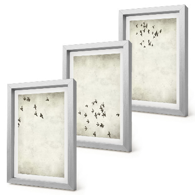 Triptych v ráme Minimalistický obraz lietajúcich vtákov