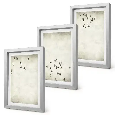 Minimalistický obraz lietajúcich vtákov triptych v ráme