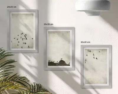 Vtáky za letu v minimalistickom štýle triptych v ráme