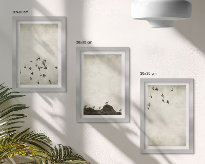 Triptych v ráme Vtáky za letu maľované minimalistickým štýlom