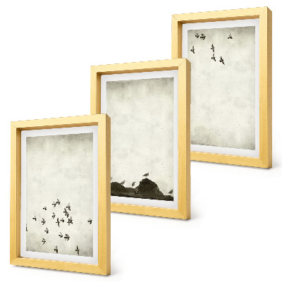 Triptych v ráme Vtáky za letu maľované minimalistickým štýlom