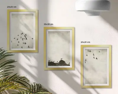 Vtáky za letu v minimalistickom štýle triptych v ráme