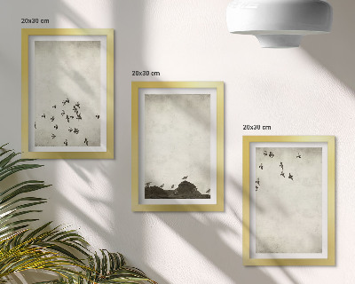 Triptych v ráme Vtáky za letu maľované minimalistickým štýlom
