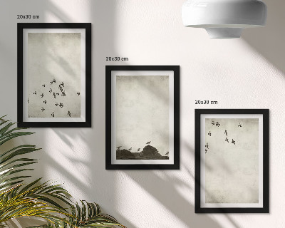 Triptych v ráme Vtáky za letu maľované minimalistickým štýlom