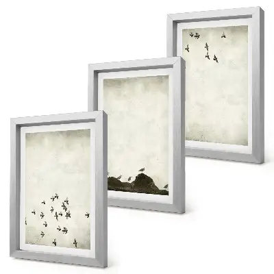 Vtáky za letu v minimalistickom štýle triptych v ráme