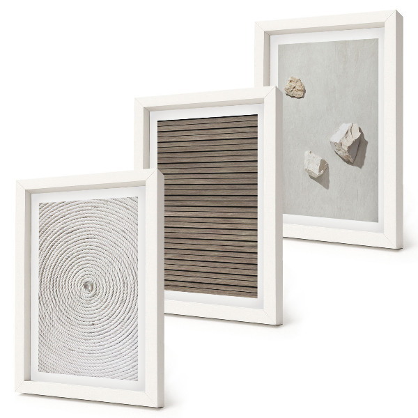 Triptych v ráme Prírodné textúry dreva, kameňov, lana