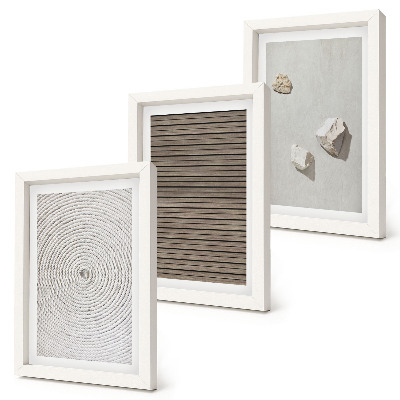 Triptych v ráme Prírodné textúry dreva, kameňov, lana