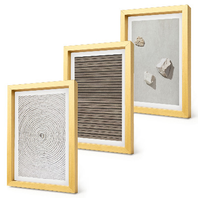 Triptych v ráme Prírodné textúry dreva, kameňov, lana