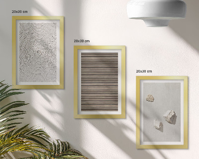 Triptych v ráme Prírodné textúry dreva, kameňov, lana