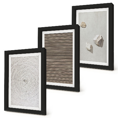 Triptych v ráme Prírodné textúry dreva, kameňov, lana