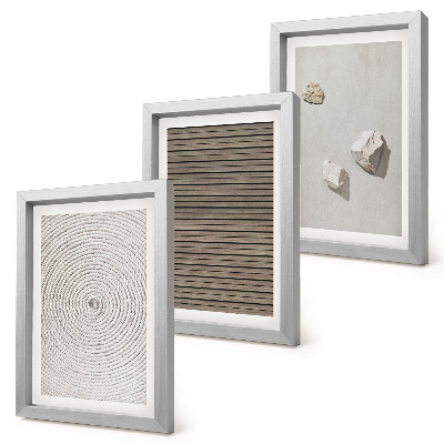 Triptych v ráme Prírodné textúry dreva, kameňov, lana
