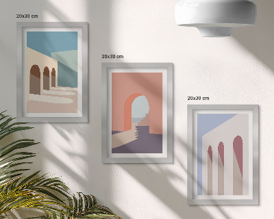 Triptych v ráme Pastelová minimalistická grafika mestskej architektúry