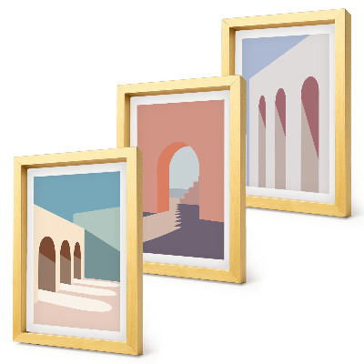 Triptych v ráme Pastelová minimalistická grafika mestskej architektúry