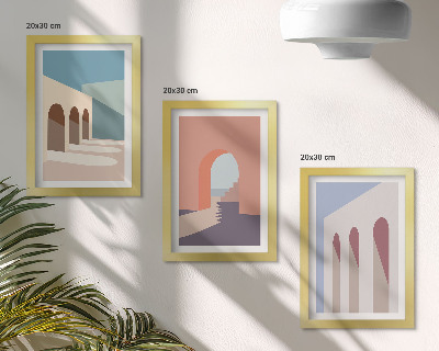 Triptych v ráme Pastelová minimalistická grafika mestskej architektúry