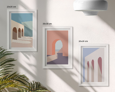 Triptych v ráme Pastelová minimalistická grafika mestskej architektúry