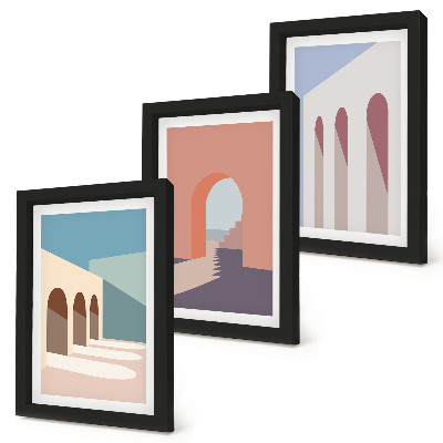 Triptych v ráme Pastelová minimalistická grafika mestskej architektúry