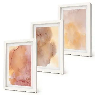 Triptych v ráme teplé akvarely na plátne s farebnými textúrami