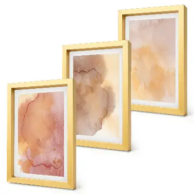 Triptych v ráme teplé akvarely na plátne s farebnými textúrami