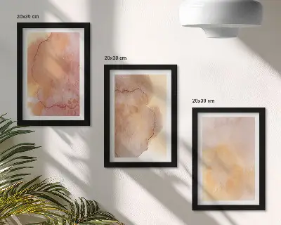 Triptych v ráme teplé akvarely na plátne s farebnými textúrami