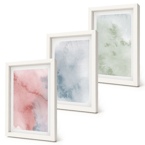 Triptych v ráme Pastelové štruktúry farebných akvarelov na plátne