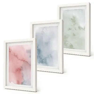Pastelové štruktúry farebných akvarelov na plátne triptych v ráme