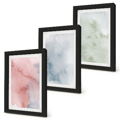 Triptych v ráme Pastelové štruktúry farebných akvarelov na plátne