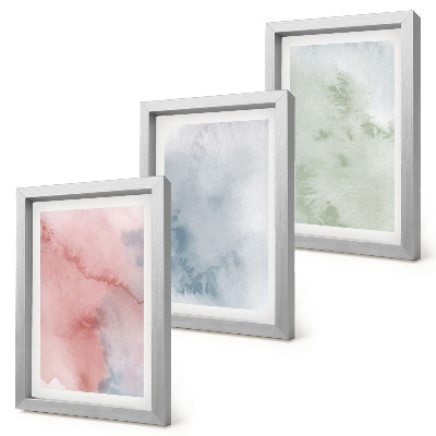 Triptych v ráme Pastelové štruktúry farebných akvarelov na plátne