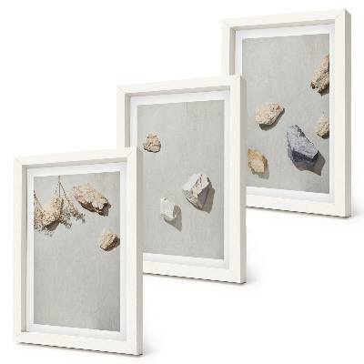 Sada obrazov do obývačky Minimalistické dekorácie s plážovými kameňmi v štýle Boho