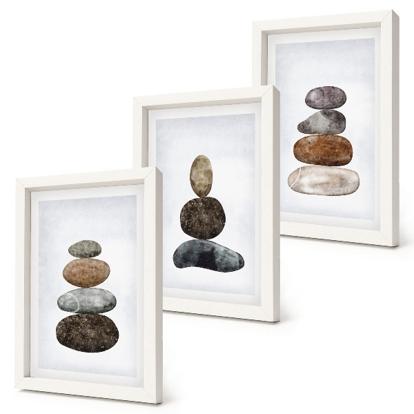 Triptych v ráme Hromady kameňov, minimalistická boho maľba