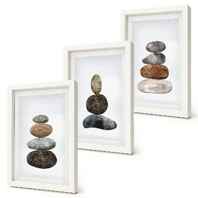 Hromady kameňov minimalistická boho maľba v triptychu s rámom