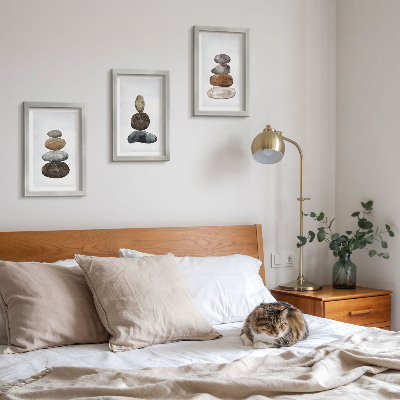 Triptych v ráme Hromady kameňov, minimalistická boho maľba